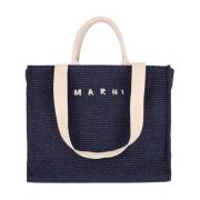 Marni Blå Toteväska med Raffiaeffekt Blue, Dam