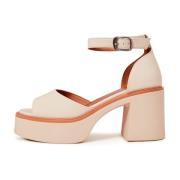 Cesare Gaspari Elegant High Heeled Leather Sandals Beige, Dam