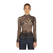 Mugler Grafiskt Tryck Mesh Långärmad Topp Multicolor, Dam