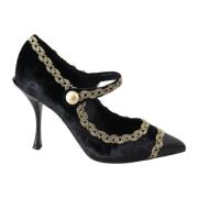 Dolce & Gabbana Guld Broderade Mary Jane Pumps Black, Dam