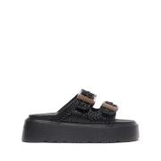 Casadei Broderade Svarta Slides Black, Dam