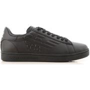 Emporio Armani EA7 Svarta Lädersneakers Rund Tå Black, Herr