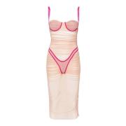 Diesel Ruffled Mesh Klänning Rosa/Nude Multicolor, Dam