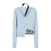 Fendi Blått Ull Kashmir Kofta Aw23 Blue, Dam