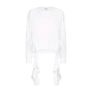 Dondup Rouched Crewneck Sweatshirt White, Dam