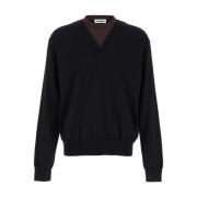 Jil Sander Dubbelhals Crew V-ringad Tröja Svart Black, Herr