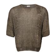 Saint Laurent Ribbstickad Oversized Rund Hals T-shirt Brown, Herr