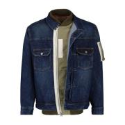 Sacai Hybrid Denim Nylon Jacka Ribbstickad Krage Blue, Herr