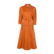 Max Mara Jord Orange Bomullsklänning med Veckdetaljer Brown, Dam