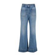 Victoria Beckham Utställda jeans i tvättad blå denim Blue, Dam
