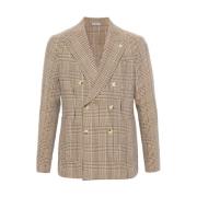 Manuel Ritz Rutig dubbelknäppt blazer i beige/brun/gul Beige, Herr