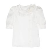 Alessandra Rich Organza Blus med Rosdetaljer White, Dam