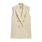 Semicouture Dubbelknäppt tweed lurex blazer Beige, Dam