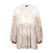 Etro Silkesblus med Grafiskt Tryck Multicolor, Dam