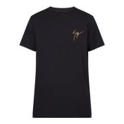 Giuseppe Zanotti Svart Bomull Logo Broderad T-shirt Black, Herr