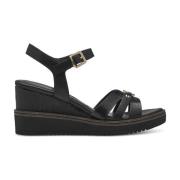 Tamaris Svarta Avslappnade Öppna Platta Sandaler Black, Dam