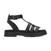 Rieker Svarta Avslappnade Öppna Platta Sandaler Black, Dam