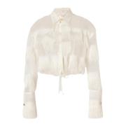 Genny Elegant Fringed Lavallière Blus White, Dam