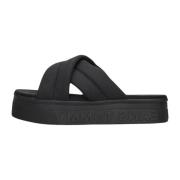 Tommy Jeans Svarta Lettering Flatform Tofflor Black, Dam