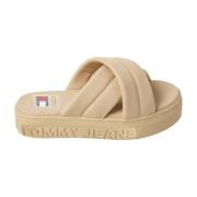 Tommy Jeans Beige Platt Sandal Lettering Flatform Beige, Dam