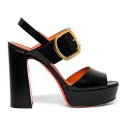 Santoni Stilfullt Läderhögklackad Sandal Black, Dam