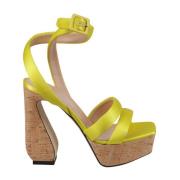 Sergio Rossi Satin Kork Naturliga Sandaler Yellow, Dam