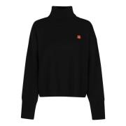 Kenzo Svart Boxy Crest Turtle Neck Sweater Black, Dam