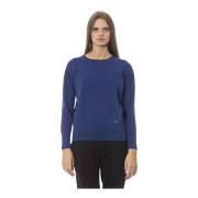 Baldinini Blå Ull Crew Neck Sweater Blue, Dam