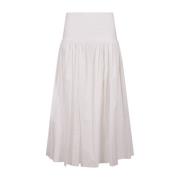 Msgm Vit Flared Midi Kjol Bomull Poplin White, Dam