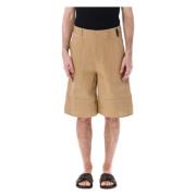 Fendi Canvas Bermudas Arbetskläder Ficka Shorts Brown, Herr