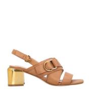 PINKO Lädersandal med guld häl Brown, Dam