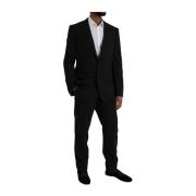 Dolce & Gabbana Svart Ull 2-Delad Slim Fit Black, Herr