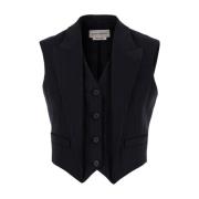 Alexander McQueen Pinstripe Waistcoat Jackor Blue, Dam