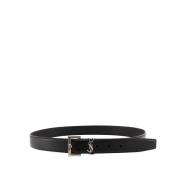 Saint Laurent Justerbart Läderbälte med Metallmonogram Black, Dam