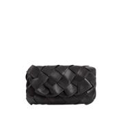 Malababa Handvävd Läder Clutch med Avtagbar Rem Black, Dam