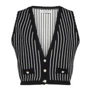 Alessandra Rich Svart Pinstripe Stickad Jacka Black, Dam