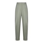 Dries Van Noten Herringbone Ullbyxor med Veckdetaljer Gray, Dam