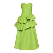 Marchesa Grön Taffeta Rynkad A-Linje Klänning Green, Dam