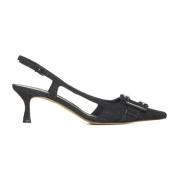 Roberto Cavalli Svart Denim Kristall Spänne Slingback Klackar Black, D...