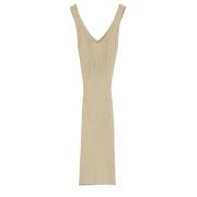 Rodebjer V-Ringad Ribbad Midi Klänning Beige, Dam