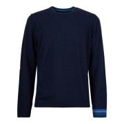 Gallo Blå Ullblandning Crew-Neck Tröja Blue, Herr