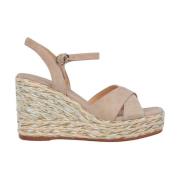 Alma EN Pena Raffia Läder Korsrem Kil Sandal Brown, Dam