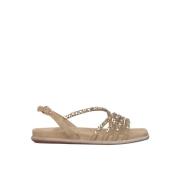 Alma EN Pena Rhinestone Cross Strap Flat Sandal Beige, Dam