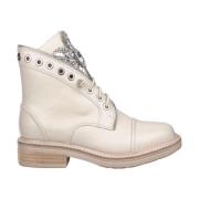 Alma EN Pena Studded Lace-Up Ankle Boot White, Dam