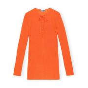 Ganni Orange Merinoull Blus Orange, Dam