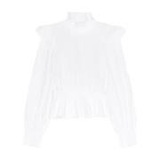 Ganni Ruffled Cotton Blouse White, Dam