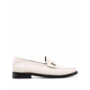 Saint Laurent Pärla Lambskin Monogram Plaque Loafers White, Dam