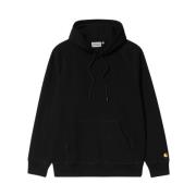 Carhartt Wip Svart Chase Sweatshirt Hoodie Bomull Logo Black, Herr