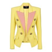 Balmain 6-knapp dubbel crepe tvåfärgad jacka Yellow, Dam