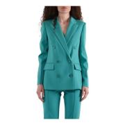 Patrizia Pepe Dubbelknäppt Blazer i Crepe Tyg Green, Dam